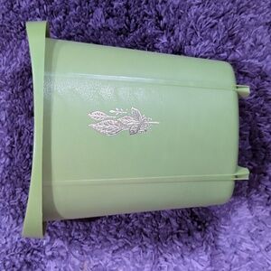 Vintage Green Plastic Trash Can Waste Basket Gold Leaves Granny Cottagecore Boho